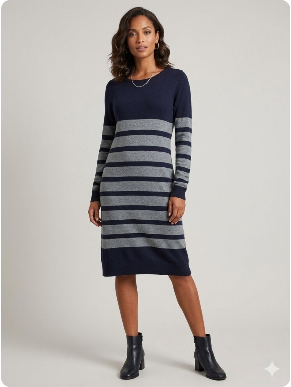 Premise Navy & Gray Striped Long Sleeve Dress